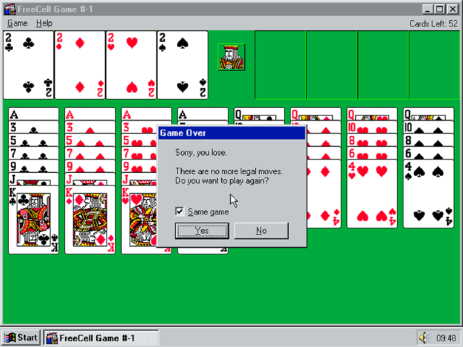 Carta Blanca en Windows 95 con la partida sin solución número -1